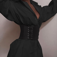 Macheda Fashion Solid Turn-down Collar Mini Dresses Womens Long Sleeve  Loose Button Design Casual Dresses Lady 2019 New