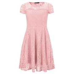 Lace Patchwork Hollow Dresses Women Elegant Printed O-Neck Female Dress Solid Short Sleeve Breathable Party Dress Fashion A-Line