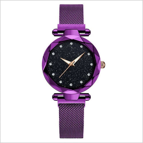 Luxury Women Watch Fashion Elegant Magnet Buckle Vibrato Purple Ladies Wristwatch Starry Sky Roman Numeral Gift Clock