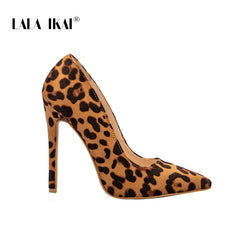 LALA IKAI Pumps Women Shoes Red Flock Slip-On Shallow Wedding Party Pointed Toe High Heels Pump Chaussures Femme 900C1722 -4