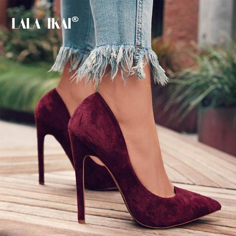 MCCKLE Plus Size Female Ankle Strap High Heels Flock Gladiator Shoes Thick Heel Fashion Women Party Wedding Pumps Drop Shipping