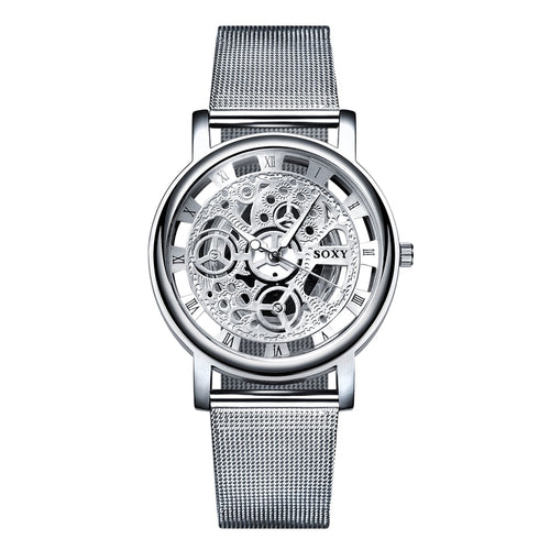 SOXY Watch 2019 Skeleton Wrist Watch Men Simple Style Mesh Belt Men Women Unisex Quartz Watches Hollow Watches relogio masculino