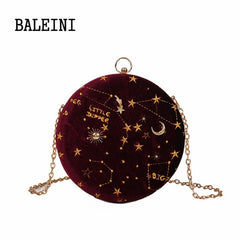 2019Starry sky Circular Fashion Suede Shoulder Bag Chain belt Women's Crossbody Messenger Bags Ladies Purse Female Round Handbag