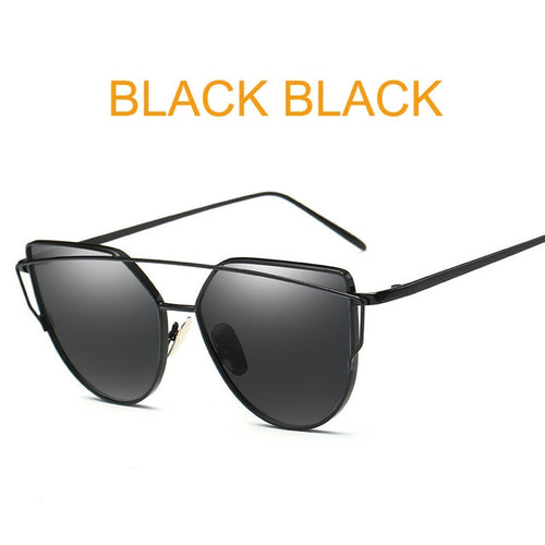 2019 Cat Eye Vintage Brand Designer Rose Gold Mirror Sunglasses For Women Metal Reflective flat lens Sun Glasses Female oculos